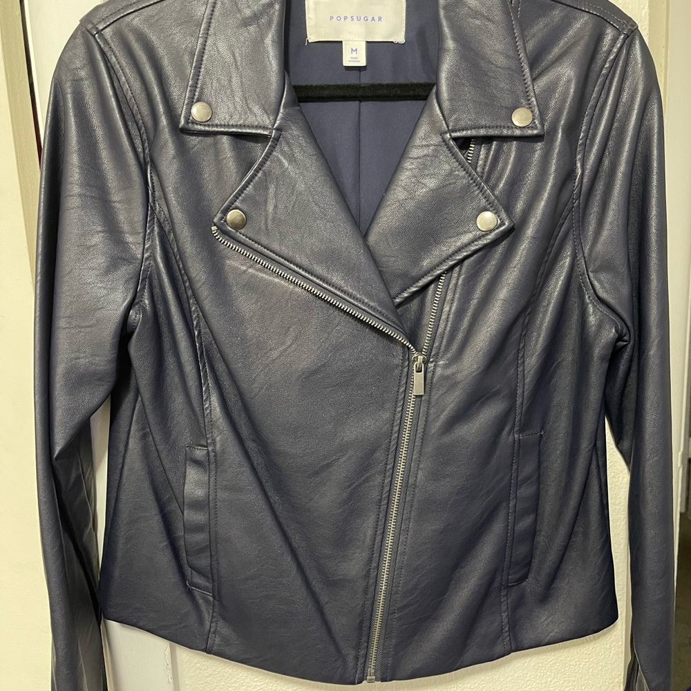 Women’s Navy Blue Faux Leather Jacket Size Medium
